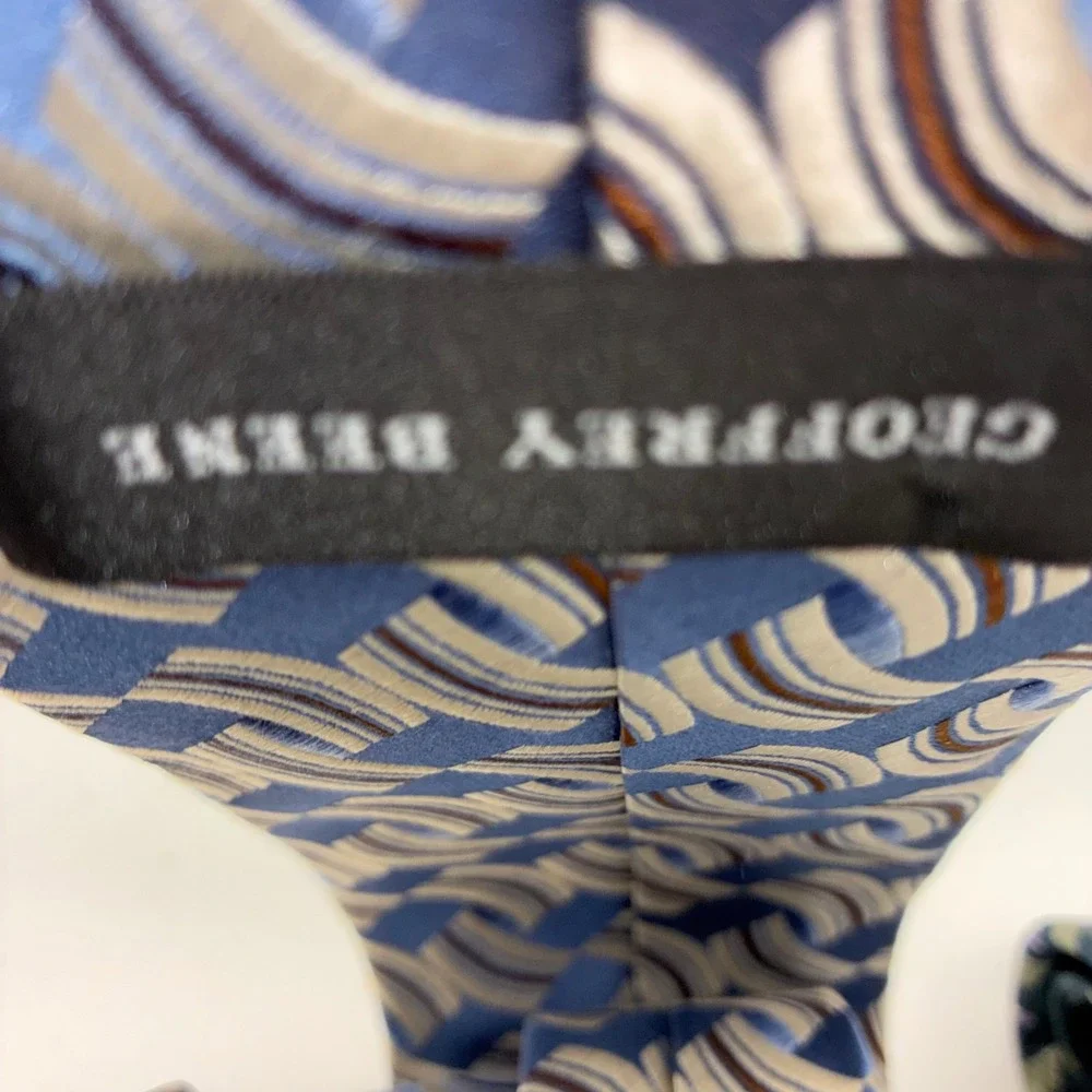 Geoffrey Beene Men Silk Tie Lot of 3 Geometric Abstract Blue Black Teal Neckties
